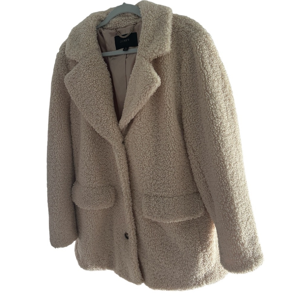 J.Crew Sherpa Teddy Coat | Beige Faux Fur Cozy Jacket | XL - Picture 3 of 8